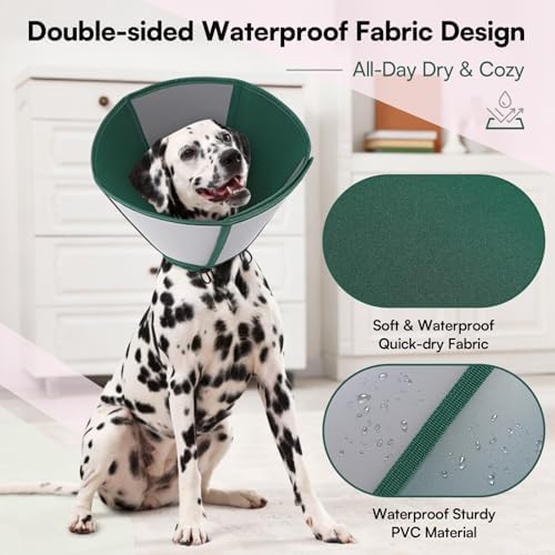 Queenmore Large Dog Cone, Dog Cones for Large Dogs, Comfy Cone Collar Alternative After Surgery, Comfortable Recovery E-Collar for Pets to Stop Licking Wound Healing (Dark Green,XL)