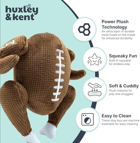 Huxley & Kent Funny Dog Toy w/Squeaker – Thanksgiving Fall Power Plush Squeaky Dog Toys for Small, Medium & Large Dogs – Soft Stuffed Animal for Indoor Play & Fetch - Turkey Bowl, Large