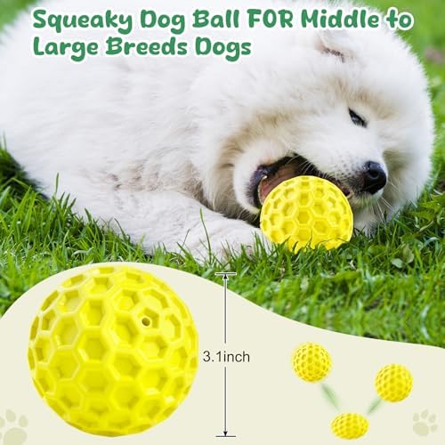 Squeaky Dog Toys for Aggressive Chewers, Indestructible Dog Balls for Aggressive Chewers, Squeaky Balls for Dogs, Interactive Toys for Large Dogs, Funny Ball