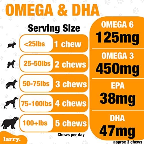 Larry Salmon Oil Dog Chews Skin Coat Omega 3 120 Count