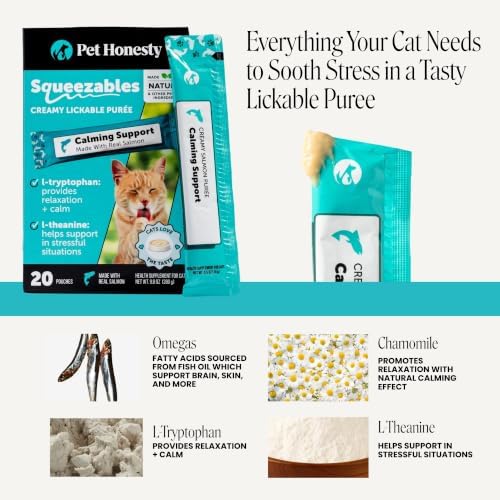 Pet Honesty Vet Backed Cat Calming Supplement Puree, Salmon, 20 Ct