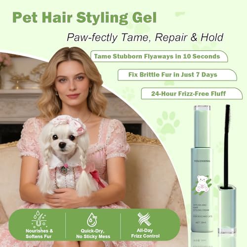 Dog Facial Hair Styling Gel – Gentle Grooming for Eyes & Nose Flyaways, No Alcohol Formula for Small Long-Haired Dogs & Cats, for Daily Use & Styling, 1.06 oz (Light Green, 1 oz)