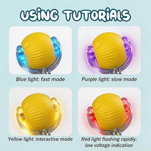 Interactive Smart Wake Pet Ball with Teaser Tail for Cats & Dogs（Yellow）