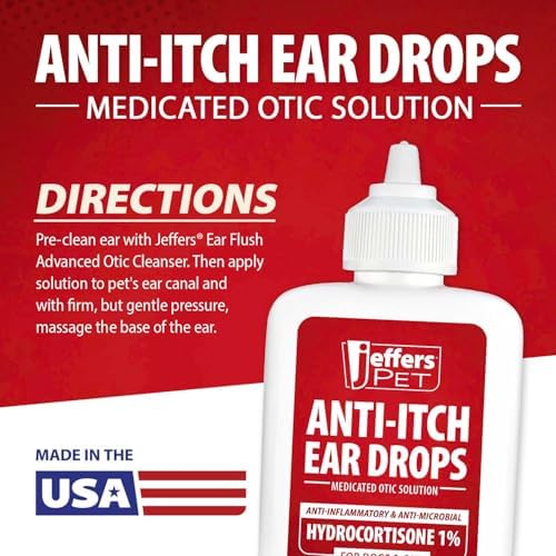 Jeffers Anti-Itch Ear Drops for Dogs & Cats, 2 fl oz -1% Hydrocortisone Otic Solution, Soothes Itchy Ears, Supports Ear Comfort & Hygiene, Clean & Refreshes, Safe for Puppies, Kittens, Adult Pet