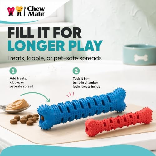 Dog Teeth Cleaning Toy | Treat-Dispensing Dog Dental Chew Toy | Rubber Bristles & Floss Slots Clean Teeth, Gums, Tongue | For Medium/Large Dogs
