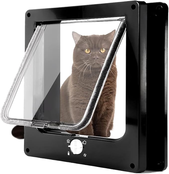 Cat Doors(Outer Size 11.6" x 10"), 4-Way Locking Cat Door for Interior Exterior Doors, Weatherproof pet Door with Magnet for Cat or Dog < 23.6 inches in Girth(Black XL) | Easy Install, Silent Manual Pet Flap for Wall/Wooden/Upvc Door