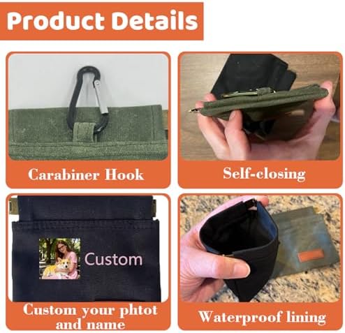 Custom Dog Treat Pouch with Image Logo Name,Portable Puppy Dog Training Treat Bag,Self-Closing Pet Feed Snack Reward,Hand Free Dog Walking Bag with Carabiner (Pink)