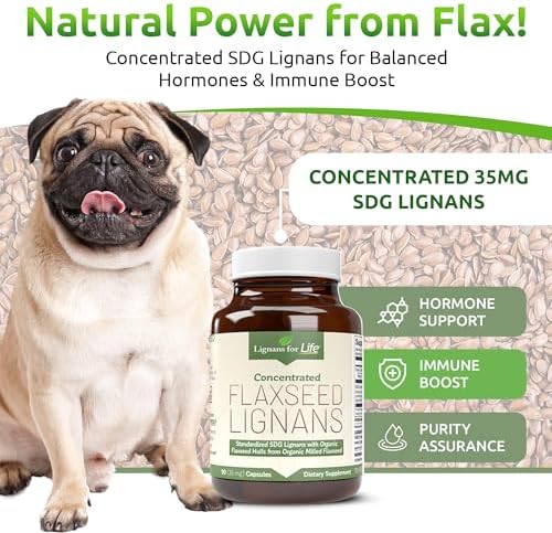 Lignans For Life Flaxseed Lignans for Dogs + SDG - Omega 3 Fatty Acids, High Fiber Antioxidants Helps Improve Shiny Coat, Digestive & Heart Health Lignans, 35mg, 90 Flaxseed Capsules, 2 Pack