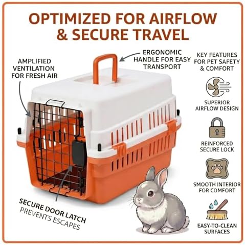 Hard-Sided Pet Carrier for Cats and Small Dogs, 20" Sturdy Travel Kennel with Secure Wire Door & 360° Ventilation, Portable Plastic Crate for Vet Visits & Car Travel (White/Orange)