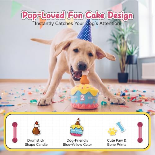 Dog Birthday Cake Toy Decorations, Larger Squeaky Plush Dog Cake Toys