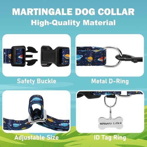 Martingale Dog Collars with Buckle No Slip Training Boy Dog Collar for Small Dogs (Blue Space, Small)