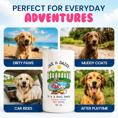 Jax n Daisy Pool Pawty Summer Scent pet Wipes cat Dog Wipes Handy pet Supplies Cleaning Products for Dogs Cats Dog Accessories Products for Cats cat Ear Cleaner Supplies