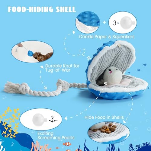 Nocciola Crinkle Squeaky Octopus Dog Toy - Ocean Theme Stuffed Interactive Rope Toys for Small, Medium & Large Dogs, Durable for Aggressive Chewers (Crab)
