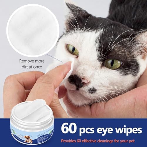 Eye & Ear Wipes for Pets-Tear Stain Remover Wipes for Dogs and Cats, 60pcs