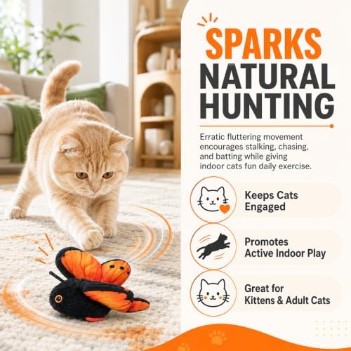 Smart Sensing Flapping Butterfly Toy Interactive Cat Teaser Toy，2pcs AC