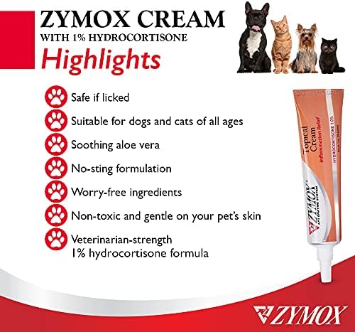 Zymox Veterinarian Strength Topical Cream with 1% Hydrocortisone for Dogs and Cats, 1oz