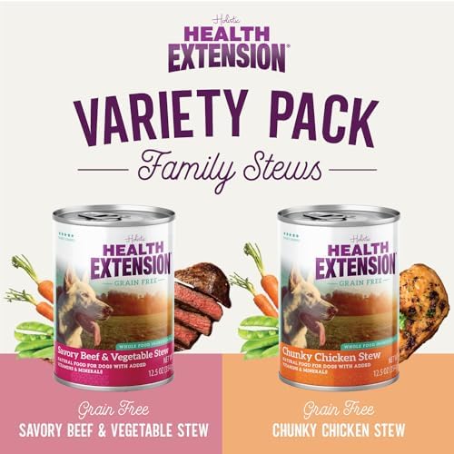 Health Extension Variety Pack - Chicken & Beef Stew Grain-Free Wet Dog Food, 12.5 oz – Protein-Rich Recipe, Hydration Support, Ideal for All Breeds (Case of 12 Cans)