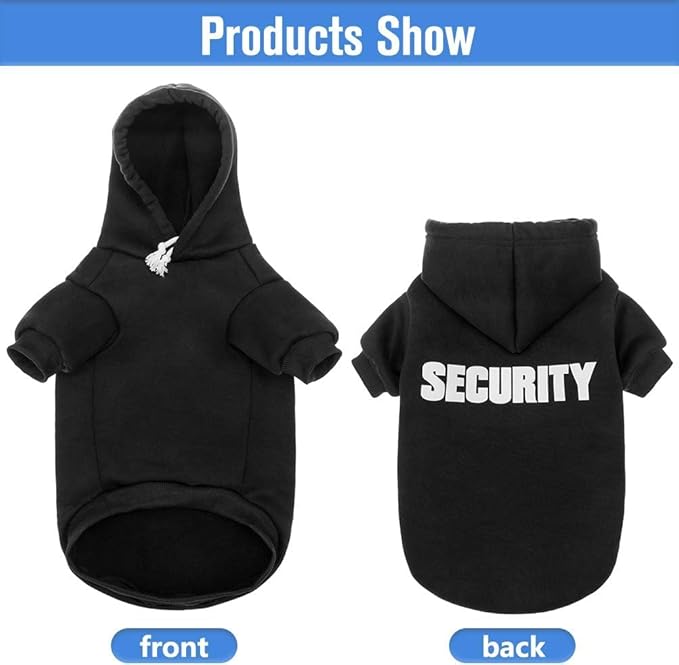 SCENEREAL Security Dog Hoodie Sweaters for Small Medium Large Dogs, Brushed Fleece Dog Clothes with Hat,Soft Cotton Winter Spring Coat All Weather Clothes, Classic Halloween Costume with Leash Hole