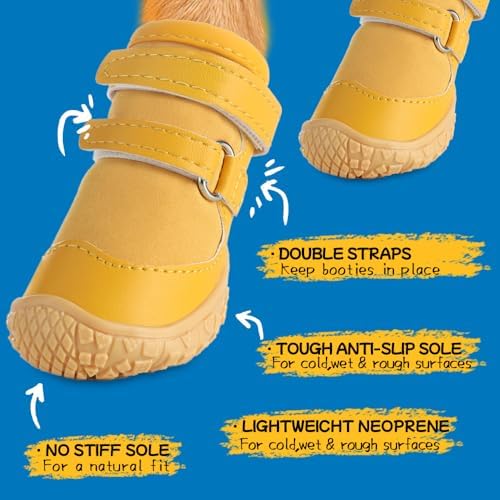 Dog Shoes for Small Dogs, Breathable Dog Boots Paw Protector for Hot Pavement Winter Snow, Dog Booties with Rugged Anti-Slip Sole for Hardwood Floors Outdoor Walking Yellow Size 3