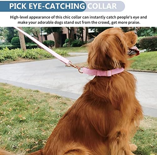 Soft Leather Martingale Dog Collar - Adjustable Rose Gold Limited Slip Collars [Easy to Clean], Stylish Durable Heavy Duty Nylon No Pull Training Collar for Small Medium Large Dogs L Pink