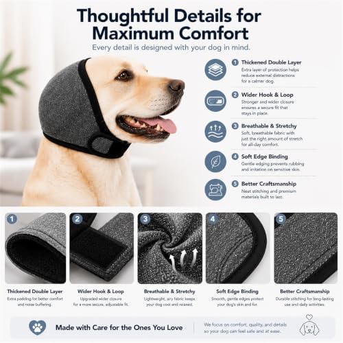 Dog Ear Muffs for Noise Protection, Grey, Medium (14"-19")