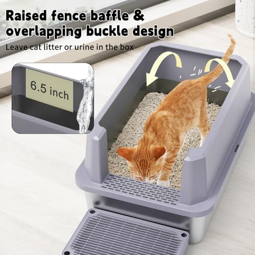 RIZZARI Open Cat Litter Box: Stainless, High Sided, Easy Clean
