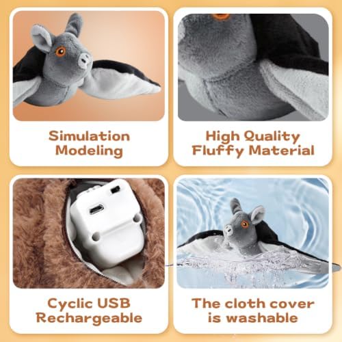 Flying Bat Dog Toy, Interactive Flying Bat Toy for Dogs with Flapping Wings, Chirping Sounds, USB Rechargeable, Touch Activated, Hanging or Floor Toy for Dogs, Puppies and Cats to Reduce Boredom，2 PCS