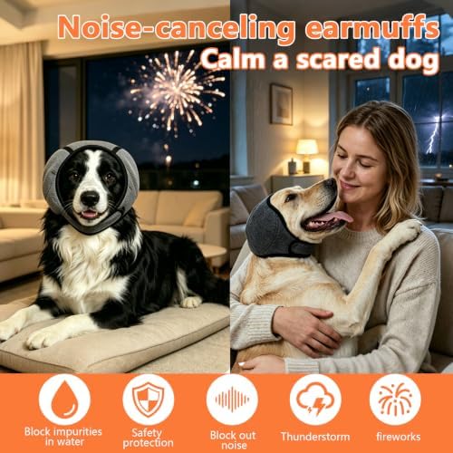 Dog Ear Muffs Noise Protection Dog Calming Hoodie Anxiety Relieve Dog Ear Muffs & No Shake Ear Wrap Quiet Head Cover Sleeves Ear Covers for Bath, Thunderstorms, Firework, Grooming