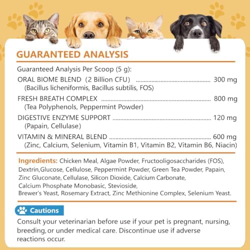 Pet Oral Care Teeth-Cleaning Powder, Contains 2 Billion Probiotics and Digestive Enzymes—Nutritious Tooth Powder for Dogs and Cats to Eliminate Bad Breath, Strengthen Teeth & Digestive Health
