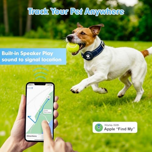 GPS Tracker for Dogs, 2 in 1 Smart Pet Collar (Only iOS), No Monthly Fee Waterproof Dog Collar with Real-time Tracking, Anti-Lost, 365-Day Long Battery GPS Tracker for All Sized Dogs(Locator Included)
