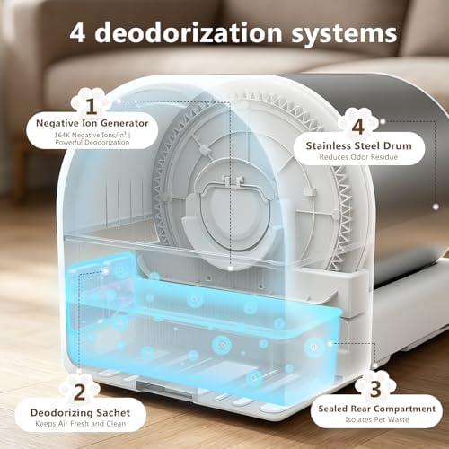 Self Cleaning Cat Litter Box for Multiple Large Cats - 60L Capacity, APP Control Automatic Litter Box with Safety Sensors, Odor-Free & Anti-Leakage, Includes Litter Mat & Litter Scoop,Apricot