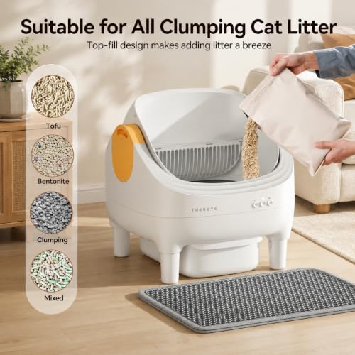 Thereye Automatic Litter Box, Open-Top Design & Anti-Pinch Safety