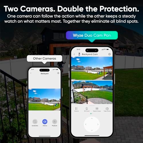 WYZE Duo Cam Pan 2 Pack, Indoor/Outdoor IP65 2K 360° Pan/Tilt Smart Home Security Camera with Color Night Vision, Compatible with Alexa & Google Assistant, White