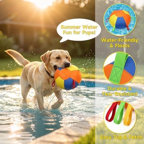 Herding Ball for Dogs, Inflatable Dog Ball for Outside Play, Calming Jumbo Ball for Dogs with Handles, Interactive Herding Toys for Border Collies, Australian Shepherds, Blue Heelers, Horses (10'')