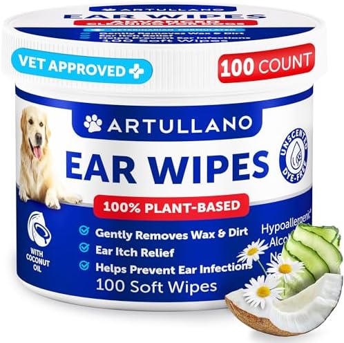 Dog Ear Wipes - 100 Count - Unscented Ear Wipes for Dogs 100% Plant-Based