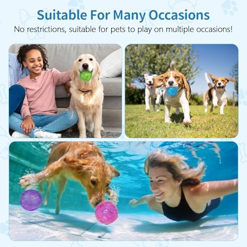RICHIE Ultra Durable Squeaky Dog Balls 3 Inch for Large Medium Dogs, Tough Chew Toys for Aggressive Chewers, Floating Fetch Balls for Pool Play, Teeth Cleaning Dog Toys 3 Pack Red + Purple + Purple