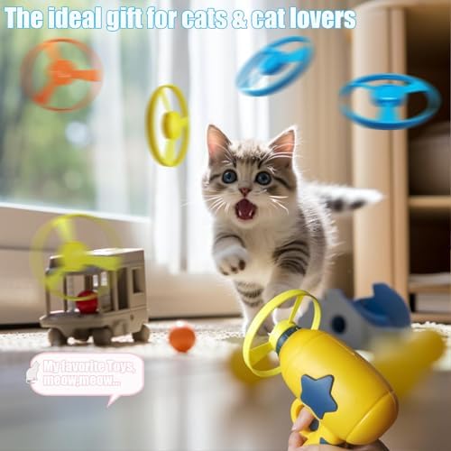 Flying Disc Launcher Cat Toy, Propeller Fetch for Indoor Outdoor Play