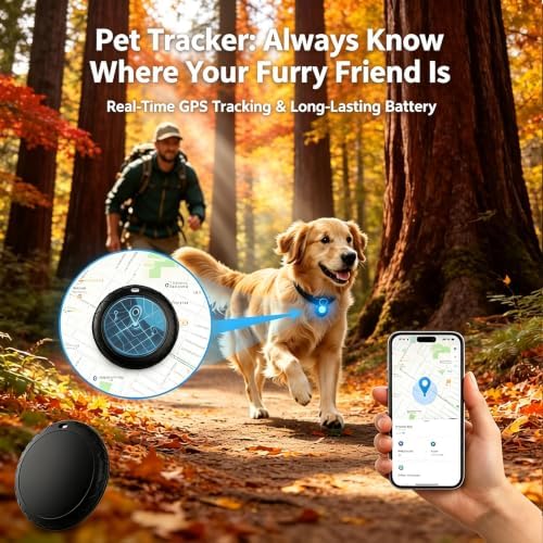 GPS Tracker for Dogs/Cat（2026 MFi Certified - Long Standby）Smart Collar with Real-Time Location - Pet Location Tracker with Holder, No Monthly Fee/No SIM Card,Works with iOS Find My,Ultra-Slim,IP68-W