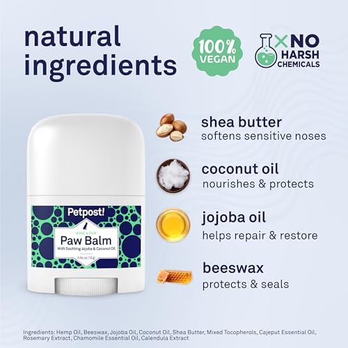 Petpost | Paw Balm for Dogs - Nourishing Cream Soothes Itchy, Dry Dog Paws with Moisturizing Ingredients - Organic Coconut Oil, Jojoba Oil, and Shea Butter 0.64 oz.