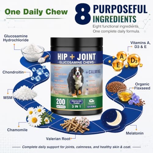 Hip and Joint Supplement for Dogs 200ct, Calming & Skin Support All dogs