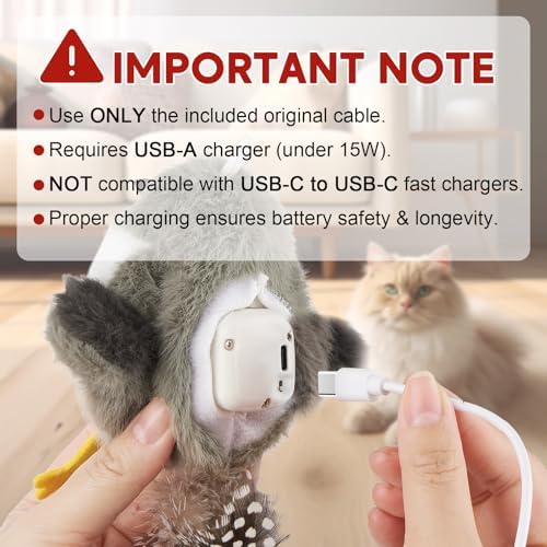 Sundix Cat Toys Flapping Bird, Lifelike Chirp Tweet, Rechargeable Touch Activated Kitten Toy Interactive Cat Exercise Toys for All Breeds Cat Kicker Catnip Toys