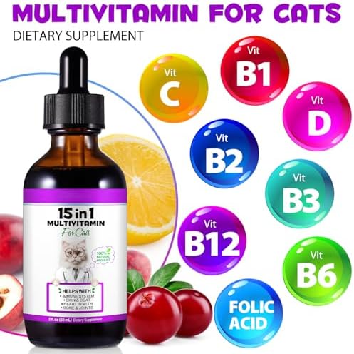 VOSIFSDIY Cat Multivitamin,15 in 1 Cat Vitamins Liquid Drops Supplements for Heart Health, Bones, Joint, Skin & Coat, Bladder, Immune System Support 60ml
