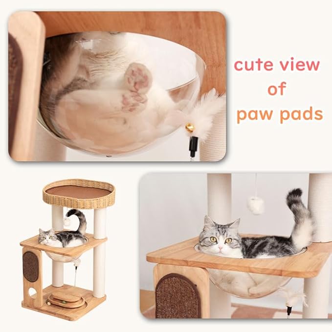 LULUCAT Cat Tree Tower, Freestanding, Stylish, Cushioned Bed, Large Base, for Multiple Cats, Compact, Winter and Summer Use, Summer Mat Included, for Large Cats (81cm Brown)