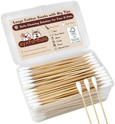 eyxformula 6" Dog Ear Cleaning Swabs with Extra Large Cotton Tips, 200 Pcs