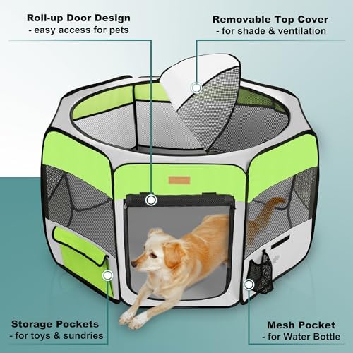 Akinerri Portable Dog Playpen, Foldable Pet Play Pen for Puppy Cat, Green