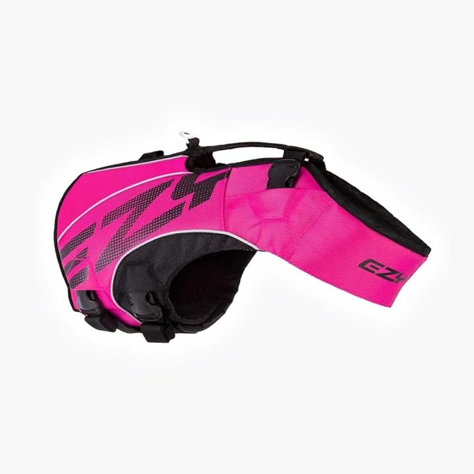 EzyDog DFD X2 Dog Life Jacket - Adjustable Swimming Safety Life Vest Preserver with Continuous Neck Flotation, Reflective Trim, & Grab Handle (XS, Pink)