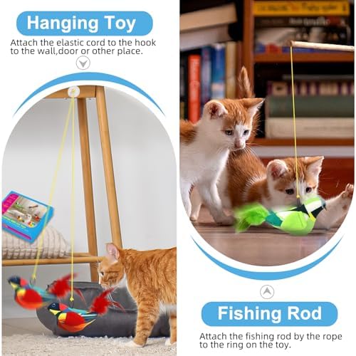 4PCS Interactive Hanging Bird Cat Toys Set - with Catnip, Realistic Chirping, Lifelike Birdie Tweets, Durable & Safe, Indoor Kitty Kitten Exercise Toys (Mini)