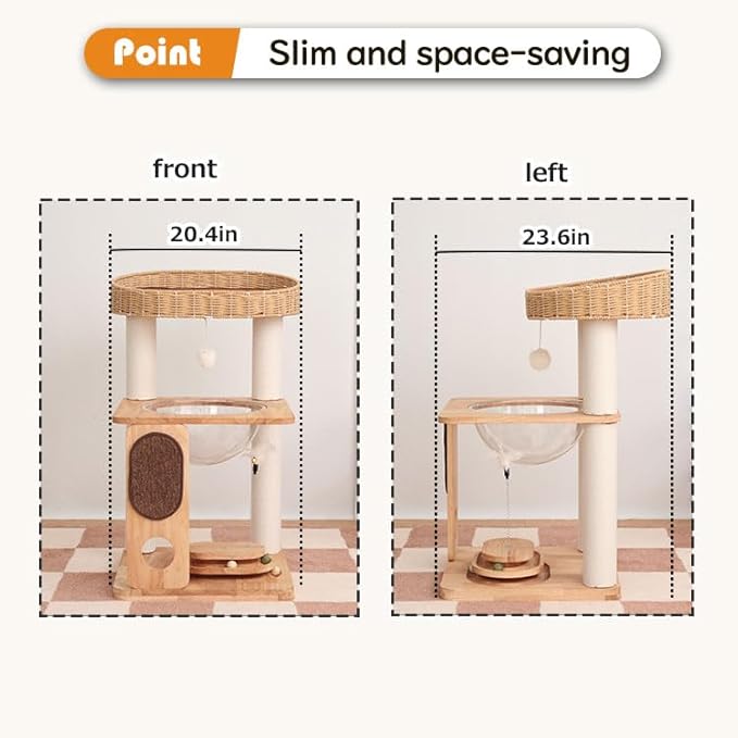 LULUCAT Cat Tree Tower, Freestanding, Stylish, Cushioned Bed, Large Base, for Multiple Cats, Compact, Winter and Summer Use, Summer Mat Included, for Large Cats (81cm Brown)