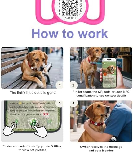 QR Code Dog Tag with NFC, Personalized Pet ID Tag, Silent Silicone Dog Tag, Modifiable Pet Online Profile, Multiple Emergency Contact, Scan QR Code Send GPS Location Email (Regular, Rose)