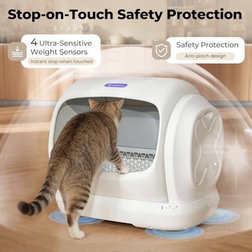 Automatic Cat Litter Box,106L XXXL Extra-Large Self Cleaning Litter Box for Large Cats, Open Top Auto Cat Box Self Cleaning with Anti-Pinch Patent APP, Safety Sensor